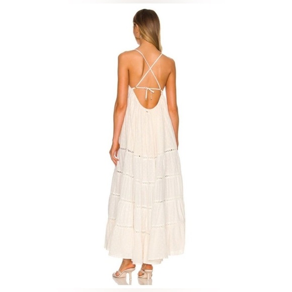 PQ Swim Amelie Tiered Cotton Maxi Dress size XS Small White Gold - Picture 2 of 7